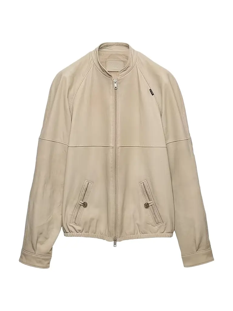 Prada Men's Nappa Leather Jacket Beige Khaki — luxury men's investment jacket 2026