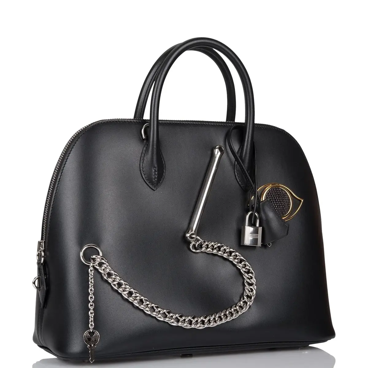 HERMÈS Hermes Black Tadelakt Smile 1923 Bolide 30cm Palladium Hardware | Thumbnail 2