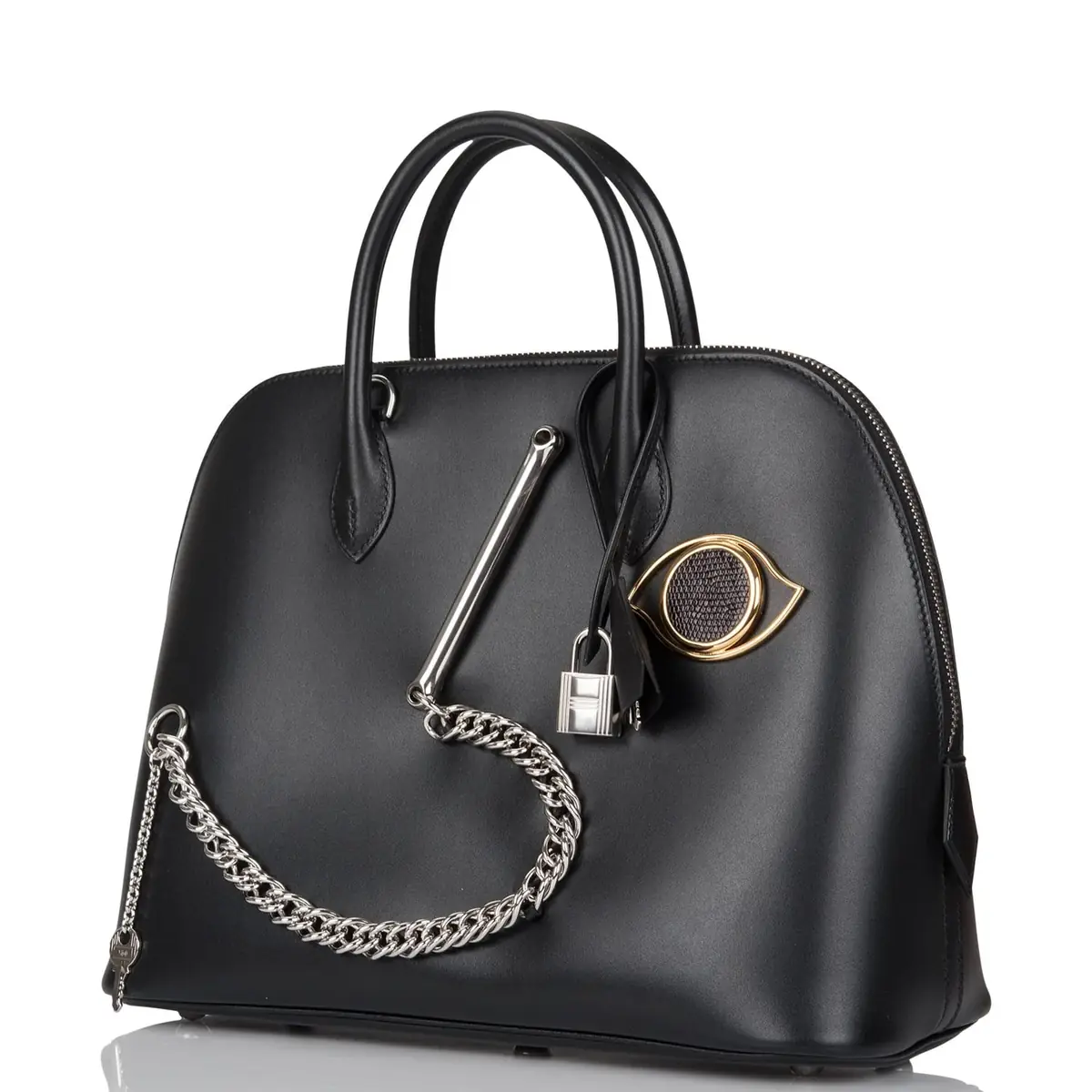 HERMÈS Hermes Black Tadelakt Smile 1923 Bolide 30cm Palladium Hardware | Thumbnail 5