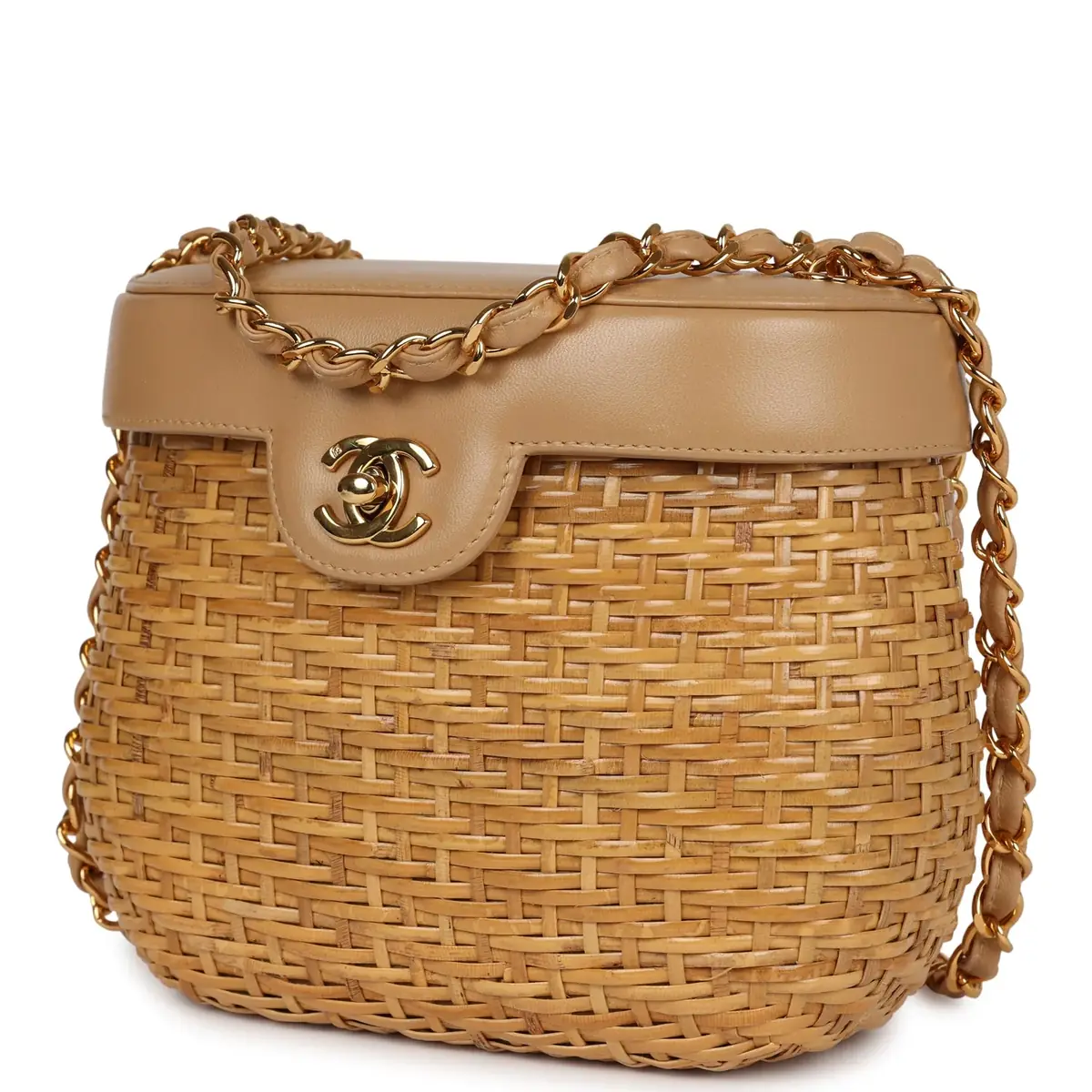Chanel Vintage Chanel Basket Bag Beige Lambskin and Rattan Wicker Gold Hardware | Thumbnail 5 Chanel Vintage Chanel Basket Bag Beige Lambskin and Rattan Wicker Gold Hardware | Thumbnail 5