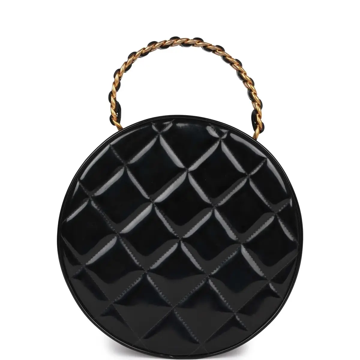 Chanel Vintage Chanel Round Vanity Bag Black and White Patent Leather Antique Gold Hardware | Thumbnail 5 Chanel Vintage Chanel Round Vanity Bag Black and White Patent Leather Antique Gold Hardware | Thumbnail 5