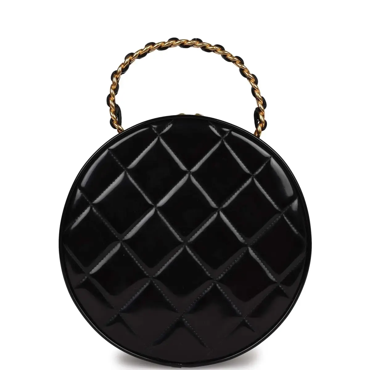 Chanel Vintage Chanel Round Vanity Bag Black and White Patent Leather Antique Gold Hardware | Thumbnail 4 Chanel Vintage Chanel Round Vanity Bag Black and White Patent Leather Antique Gold Hardware | Thumbnail 4