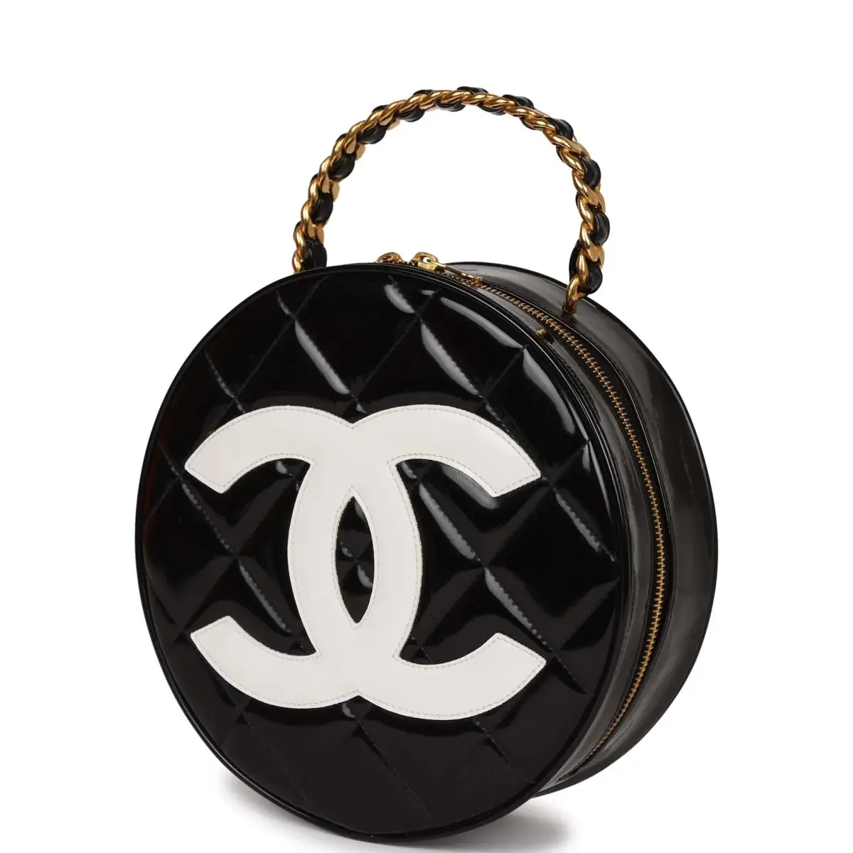 Chanel Vintage Chanel Round Vanity Bag Black and White Patent Leather Antique Gold Hardware | Thumbnail 5 Chanel Vintage Chanel Round Vanity Bag Black and White Patent Leather Antique Gold Hardware | Thumbnail 5