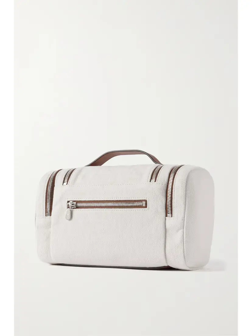 Brunello Cucinelli Leather-trimmed Cotton And Linen-blend Canvas Cosmetics Case | Thumbnail 2