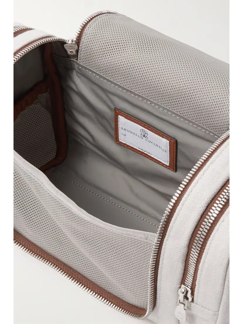 Brunello Cucinelli Leather-trimmed Cotton And Linen-blend Canvas Cosmetics Case | Thumbnail 4