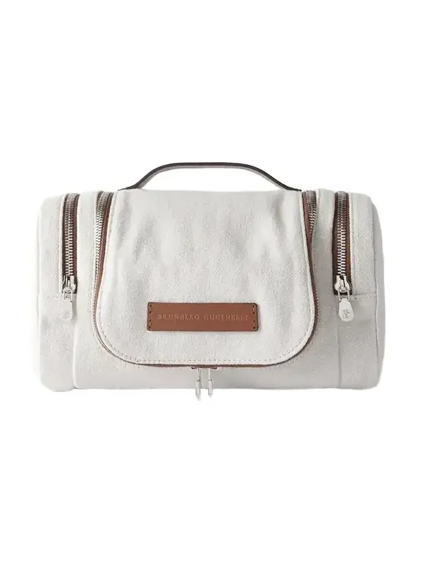 Leather-trimmed Cotton And Linen-blend Canvas Cosmetics Case