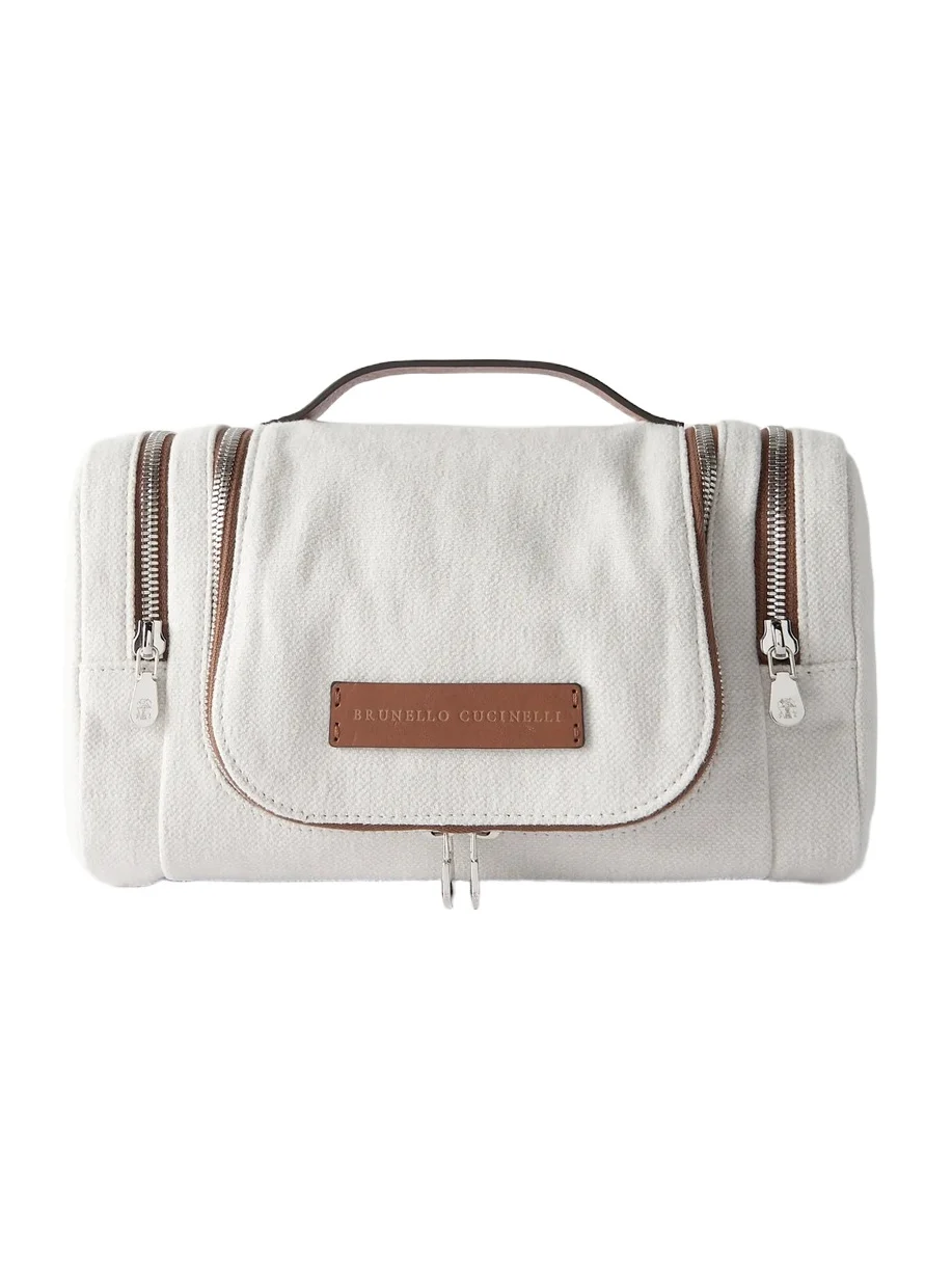 Brunello Cucinelli Leather-trimmed Cotton And Linen-blend Canvas Cosmetics Case