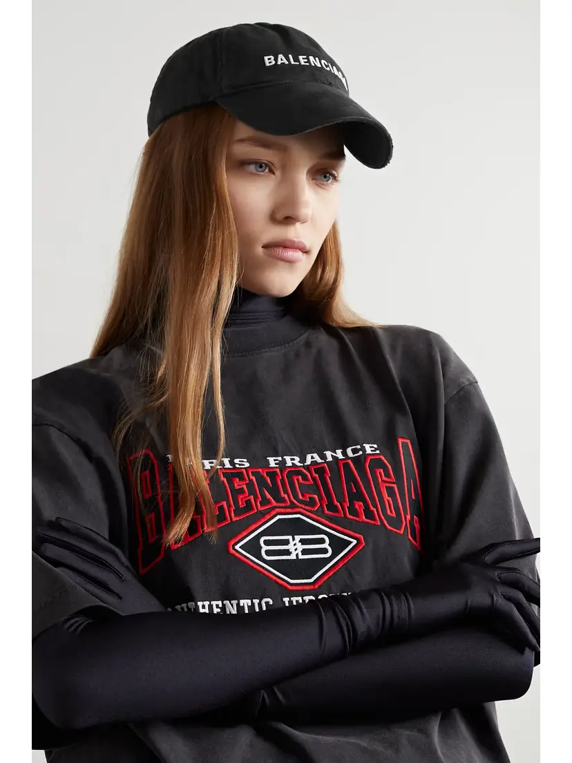 Balenciaga Distressed Embroidered Cotton-twill Baseball Cap | Thumbnail 2