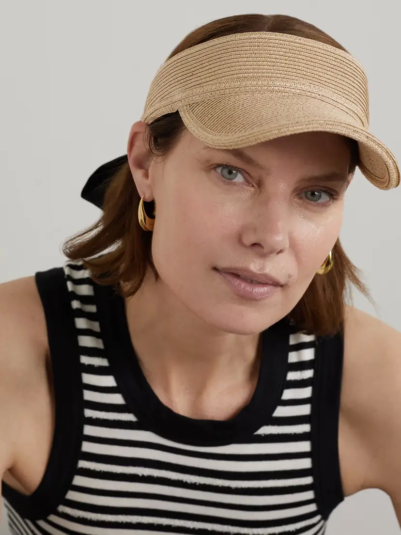 Saint Laurent Embellished Silk Jacquard-trimmed Faux Straw Visor | Thumbnail 2 Saint Laurent Embellished Silk Jacquard-trimmed Faux Straw Visor | Thumbnail 2