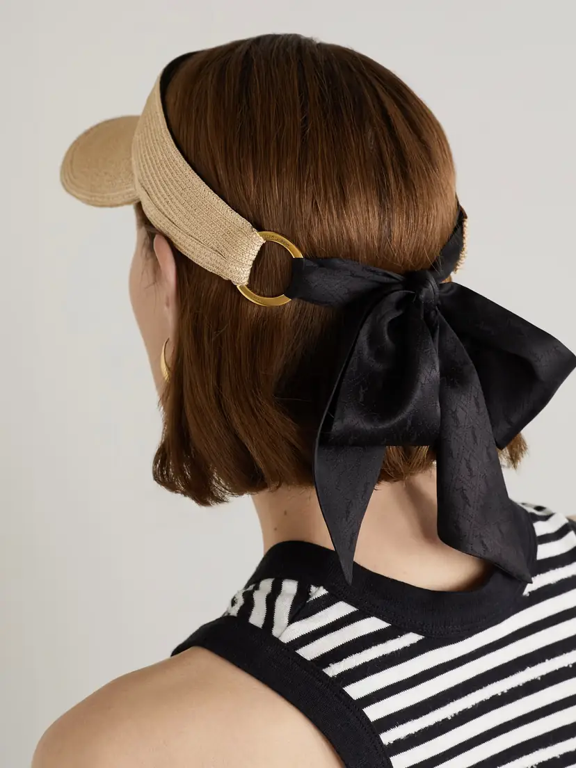 Saint Laurent Embellished Silk Jacquard-trimmed Faux Straw Visor | Thumbnail 5 Saint Laurent Embellished Silk Jacquard-trimmed Faux Straw Visor | Thumbnail 5