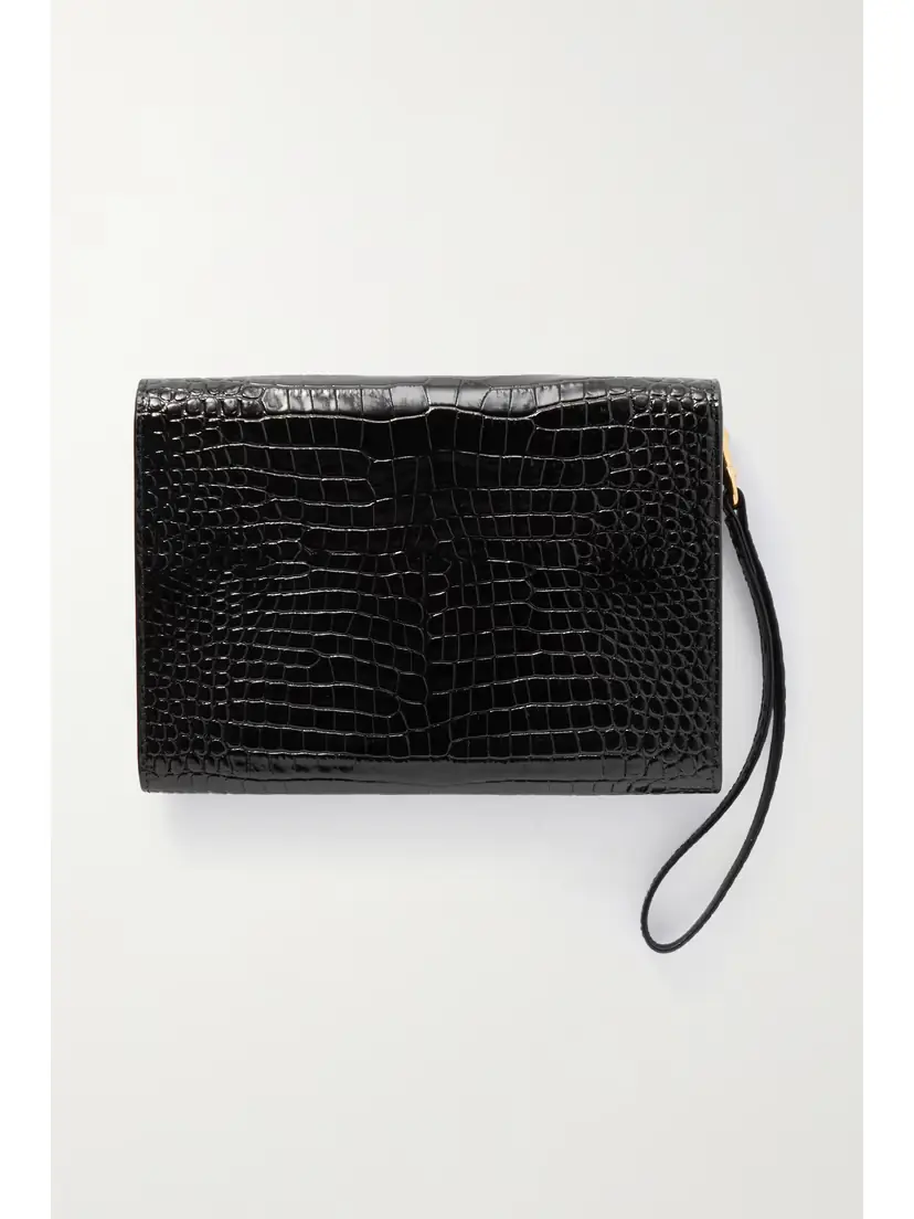Saint Laurent Cassandre Glossed Croc-effect Leather Pouch | Thumbnail 3