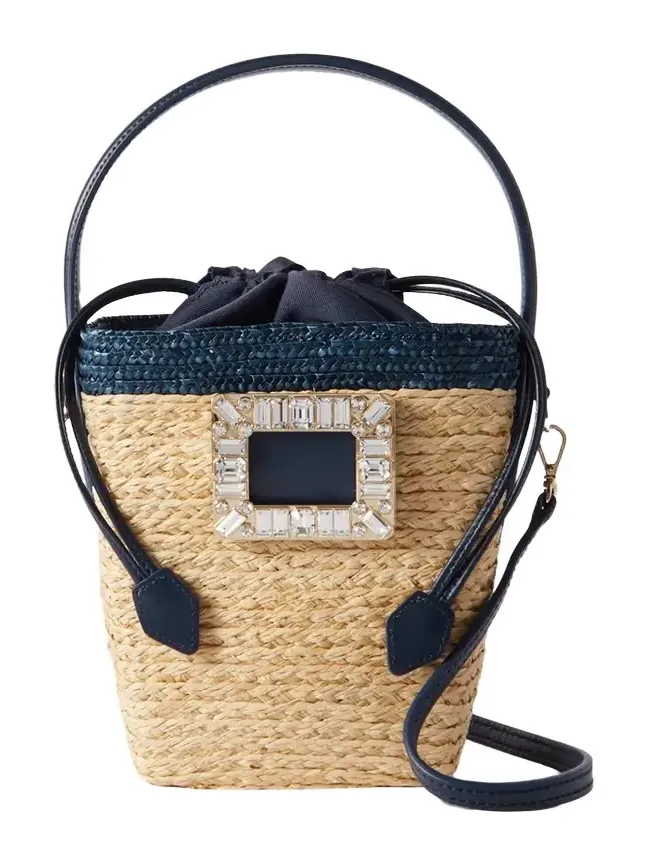 Viv Skate Mini Crystal-embellished Leather-trimmed Raffia Bucket Bag Viv Skate Mini Crystal-embellished Leather-trimmed Raffia Bucket Bag