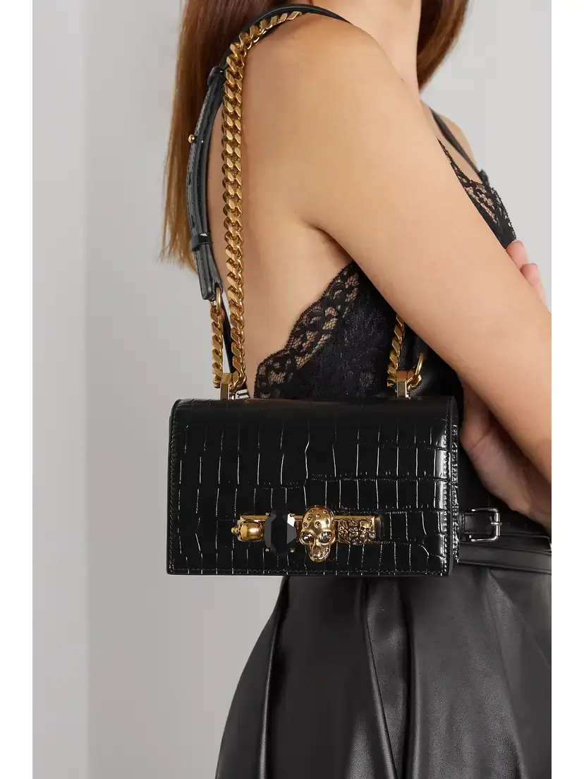 Alexander McQueen Jewelled Satchel Mini Embellished Croc-effect Leather Shoulder Bag | Thumbnail 2