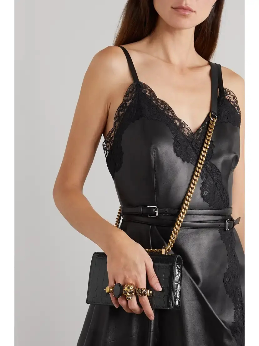 Alexander McQueen Jewelled Satchel Mini Embellished Croc-effect Leather Shoulder Bag | Thumbnail 6