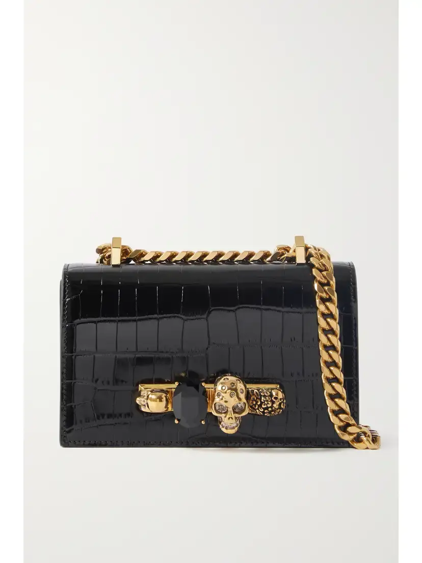 McQueen Jewelled Satchel Mini Embellished Croc-effect Leather Shoulder Bag | Image 1 McQueen Jewelled Satchel Mini Embellished Croc-effect Leather Shoulder Bag | Image 1