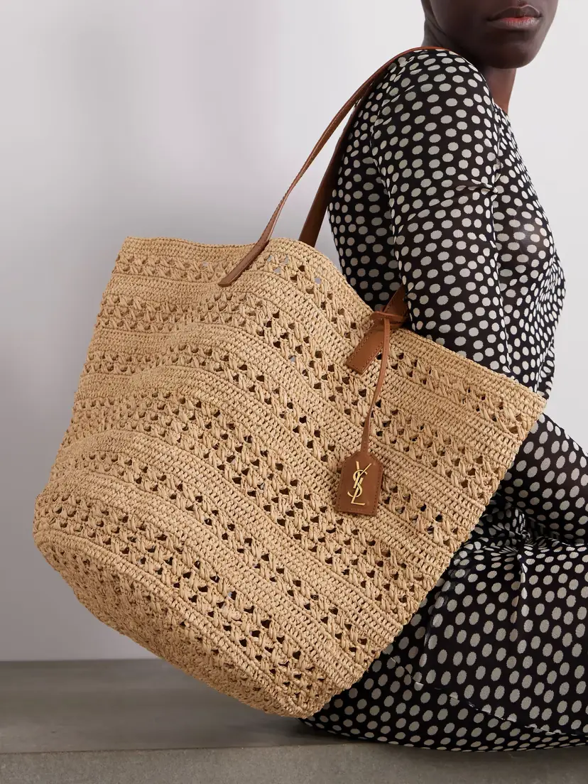 Saint Laurent Panier Medium Leather-trimmed Raffia Tote | Thumbnail 2 Saint Laurent Panier Medium Leather-trimmed Raffia Tote | Thumbnail 2