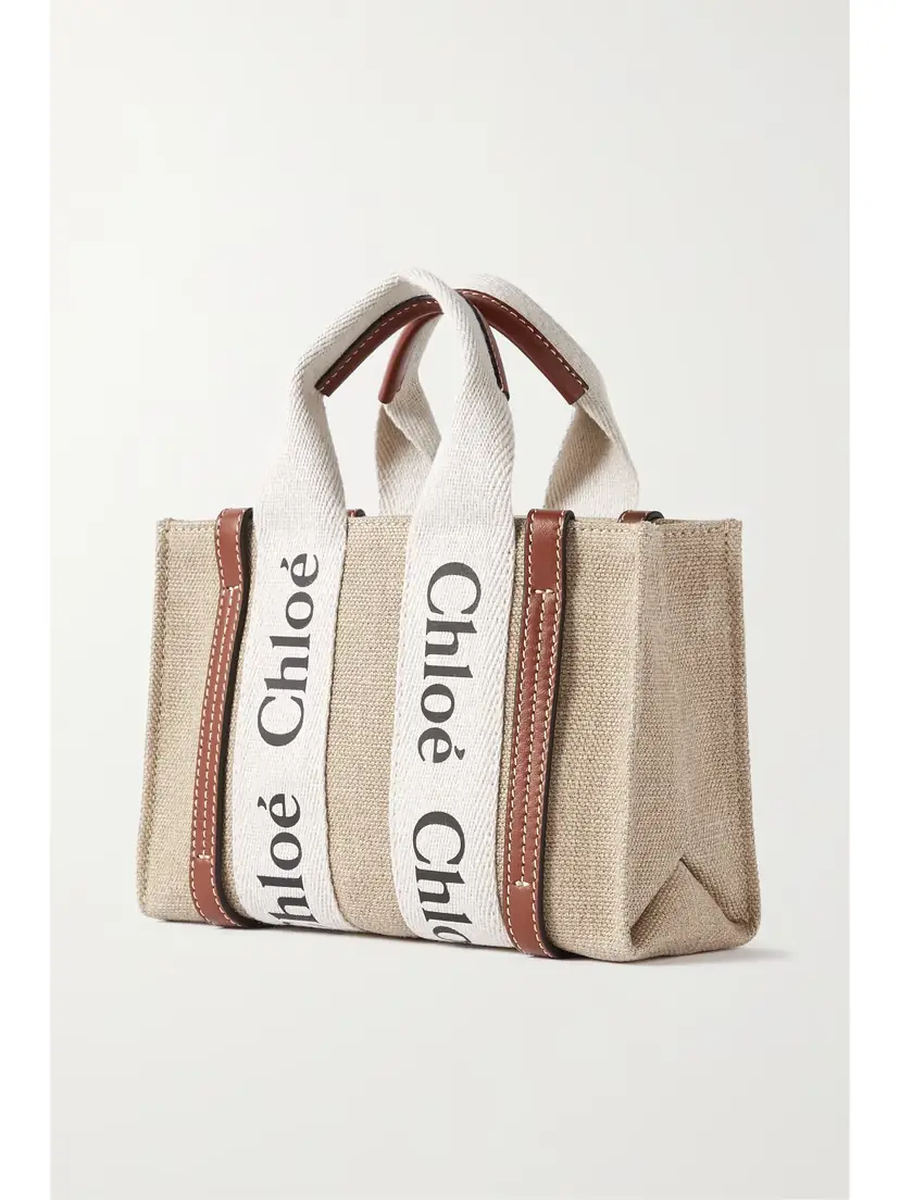 Chloé + Net Sustain Woody Mini Leather-trimmed Linen Tote | Thumbnail 3 Chloé + Net Sustain Woody Mini Leather-trimmed Linen Tote | Thumbnail 3