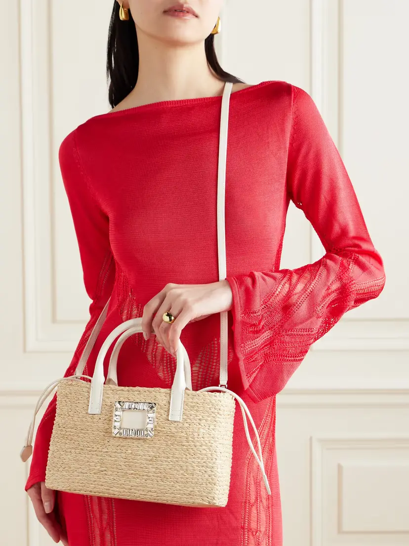 Roger Vivier Viv Skate Crystal-embellished Leather-trimmed Raffia Tote - - One size | Thumbnail 6 Roger Vivier Viv Skate Crystal-embellished Leather-trimmed Raffia Tote - - One size | Thumbnail 6