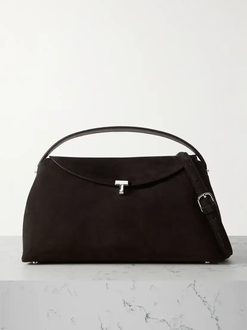 TOTEME T-lock Suede Shoulder Bag | Image 1 TOTEME T-lock Suede Shoulder Bag | Image 1
