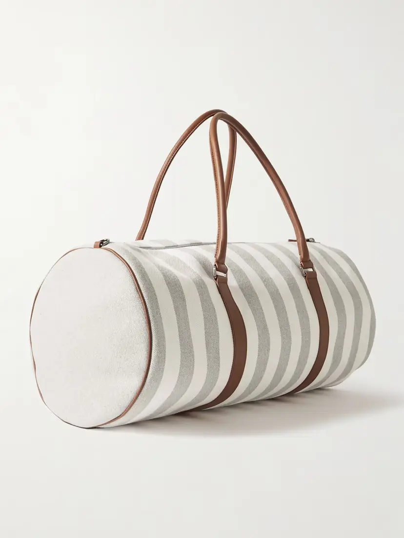 Brunello Cucinelli Leather-trimmed Striped Canvas Duffle Bag | Thumbnail 3 Brunello Cucinelli Leather-trimmed Striped Canvas Duffle Bag | Thumbnail 3