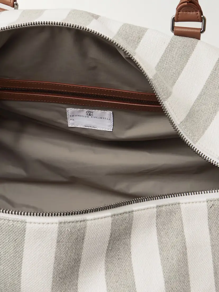 Brunello Cucinelli Leather-trimmed Striped Canvas Duffle Bag | Thumbnail 5 Brunello Cucinelli Leather-trimmed Striped Canvas Duffle Bag | Thumbnail 5
