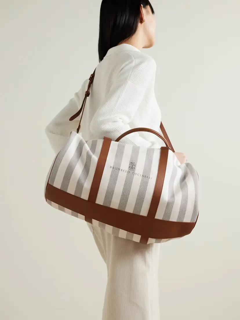 Brunello Cucinelli Leather-trimmed Striped Canvas Duffle Bag | Thumbnail 6 Brunello Cucinelli Leather-trimmed Striped Canvas Duffle Bag | Thumbnail 6