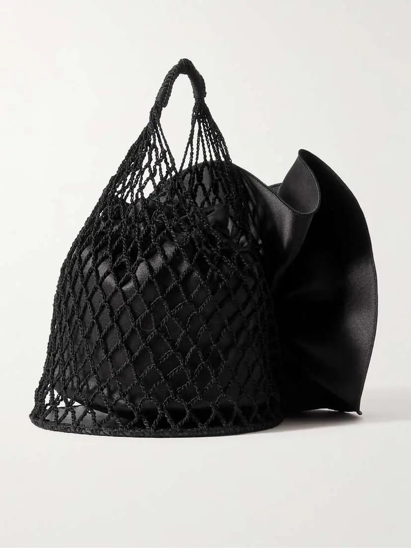Magda Butrym Devana Small Silk And Crocheted Cotton-blend And Leather Tote - Black | Thumbnail 3 Magda Butrym Devana Small Silk And Crocheted Cotton-blend And Leather Tote - Black | Thumbnail 3