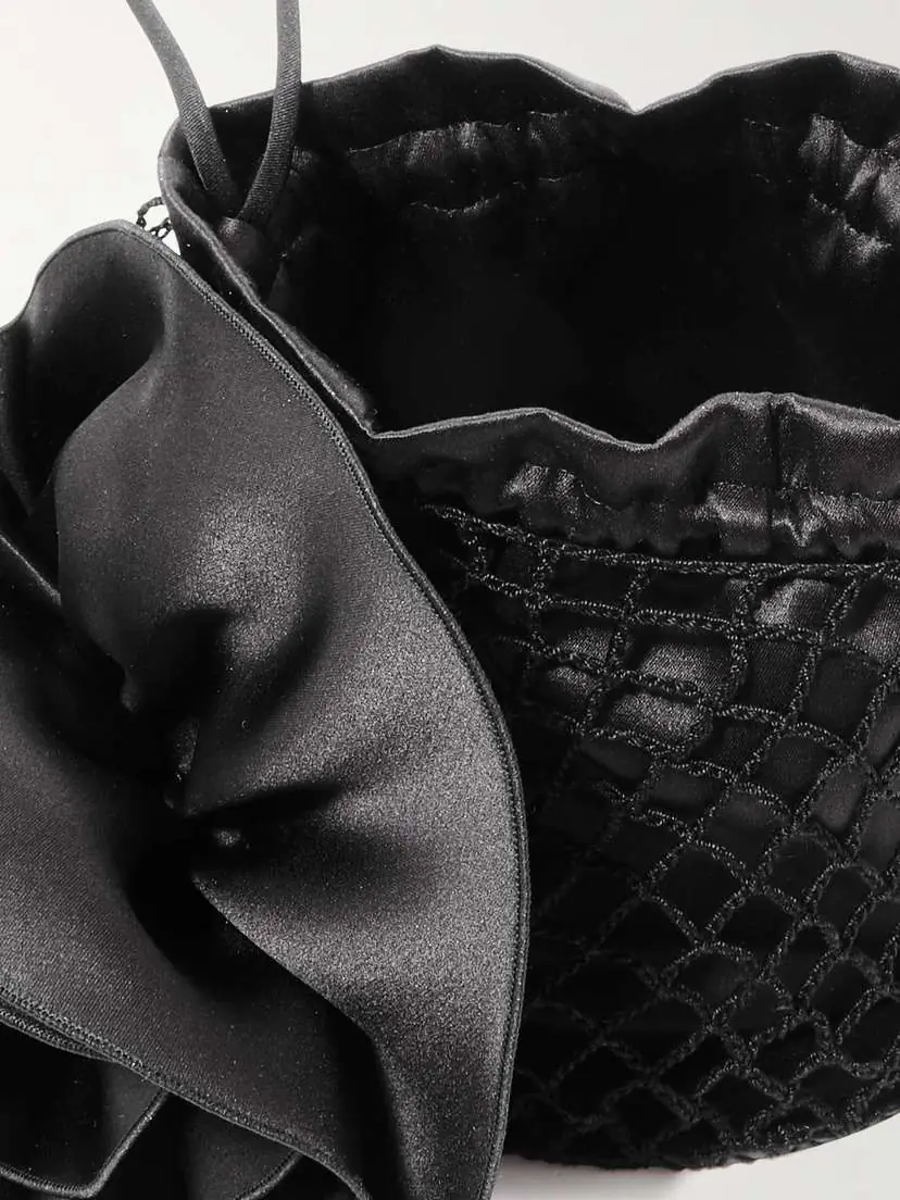 Magda Butrym Devana Small Silk And Crocheted Cotton-blend And Leather Tote - Black | Thumbnail 5 Magda Butrym Devana Small Silk And Crocheted Cotton-blend And Leather Tote - Black | Thumbnail 5