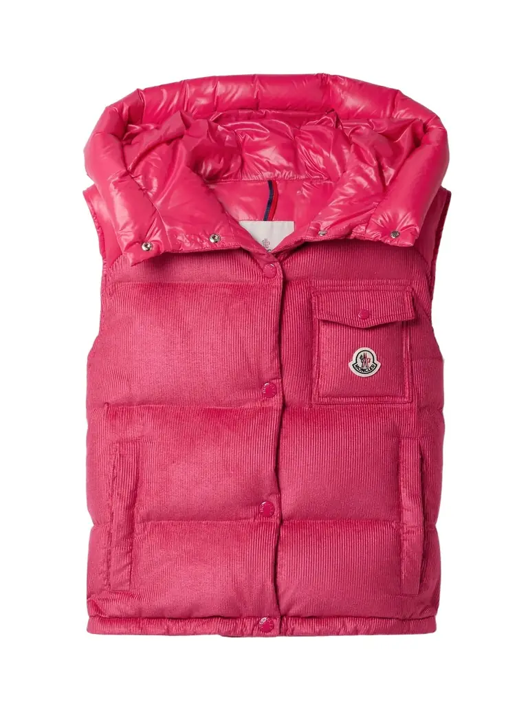 Moncler Eau Shell-trimmed Quilted Down Cotton-blend Corduroy Vest - Red | Image 1 Moncler Eau Shell-trimmed Quilted Down Cotton-blend Corduroy Vest - Red | Image 1