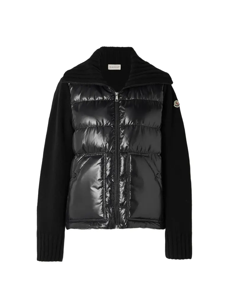 Moncler Wool And Quilted Glossed-shell Down Jacket - Black | Image 1 Moncler Wool And Quilted Glossed-shell Down Jacket - Black | Image 1
