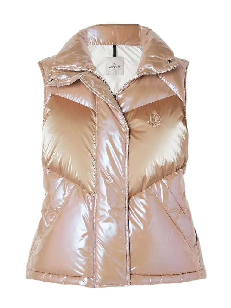 Moncler Faucille Quilted Metallic Shell Down Vest - Pink | Image 1 Moncler Faucille Quilted Metallic Shell Down Vest - Pink | Image 1