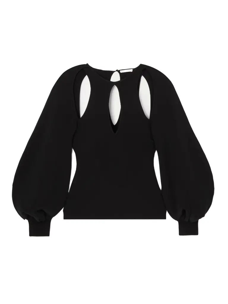 Chloé Cutout Wool-blend Blouse - Black | Thumbnail 1 Chloé Cutout Wool-blend Blouse - Black | Thumbnail 1