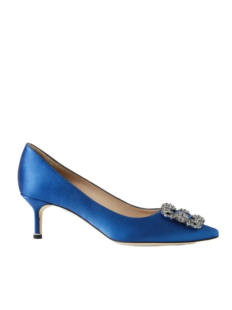 Manolo Blahnik Hangisi 50 Embellished Satin Pumps - Blue | Image 1 Manolo Blahnik Hangisi 50 Embellished Satin Pumps - Blue | Image 1