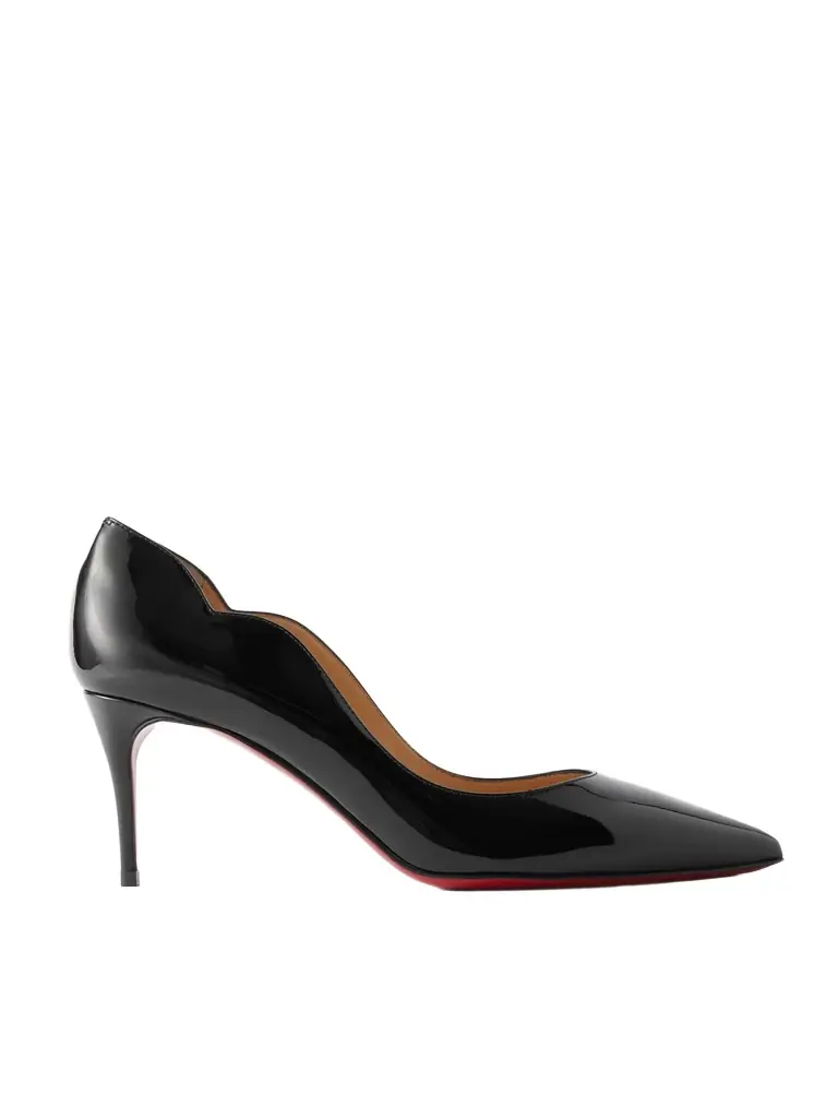 Christian Louboutin Hot Chick 70 Scalloped Patent-leather Pumps - Black | Image 1 Christian Louboutin Hot Chick 70 Scalloped Patent-leather Pumps - Black | Image 1