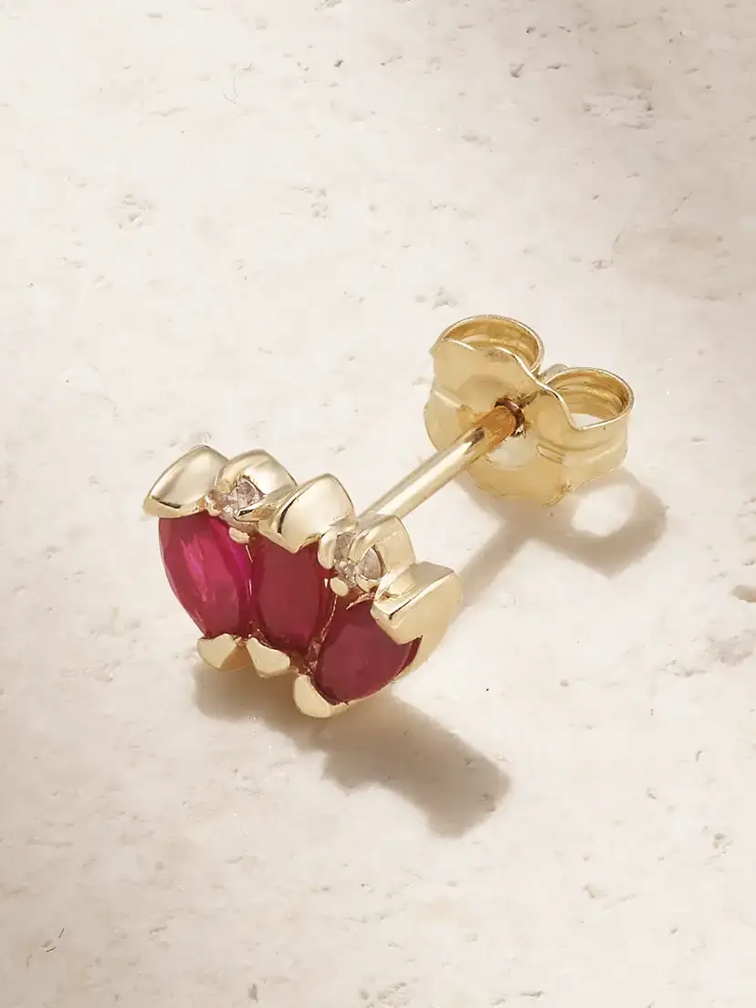 STONE AND STRAND 10-karat Gold, Ruby And Diamond Single Earring | Image 1 STONE AND STRAND 10-karat Gold, Ruby And Diamond Single Earring | Image 1