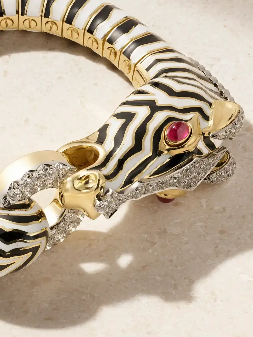 DAVID WEBB Zebra 18-karat Gold, Platinum, Diamond, Ruby And Enamel Bracelet - Multi | Thumbnail 4 DAVID WEBB Zebra 18-karat Gold, Platinum, Diamond, Ruby And Enamel Bracelet - Multi | Thumbnail 4