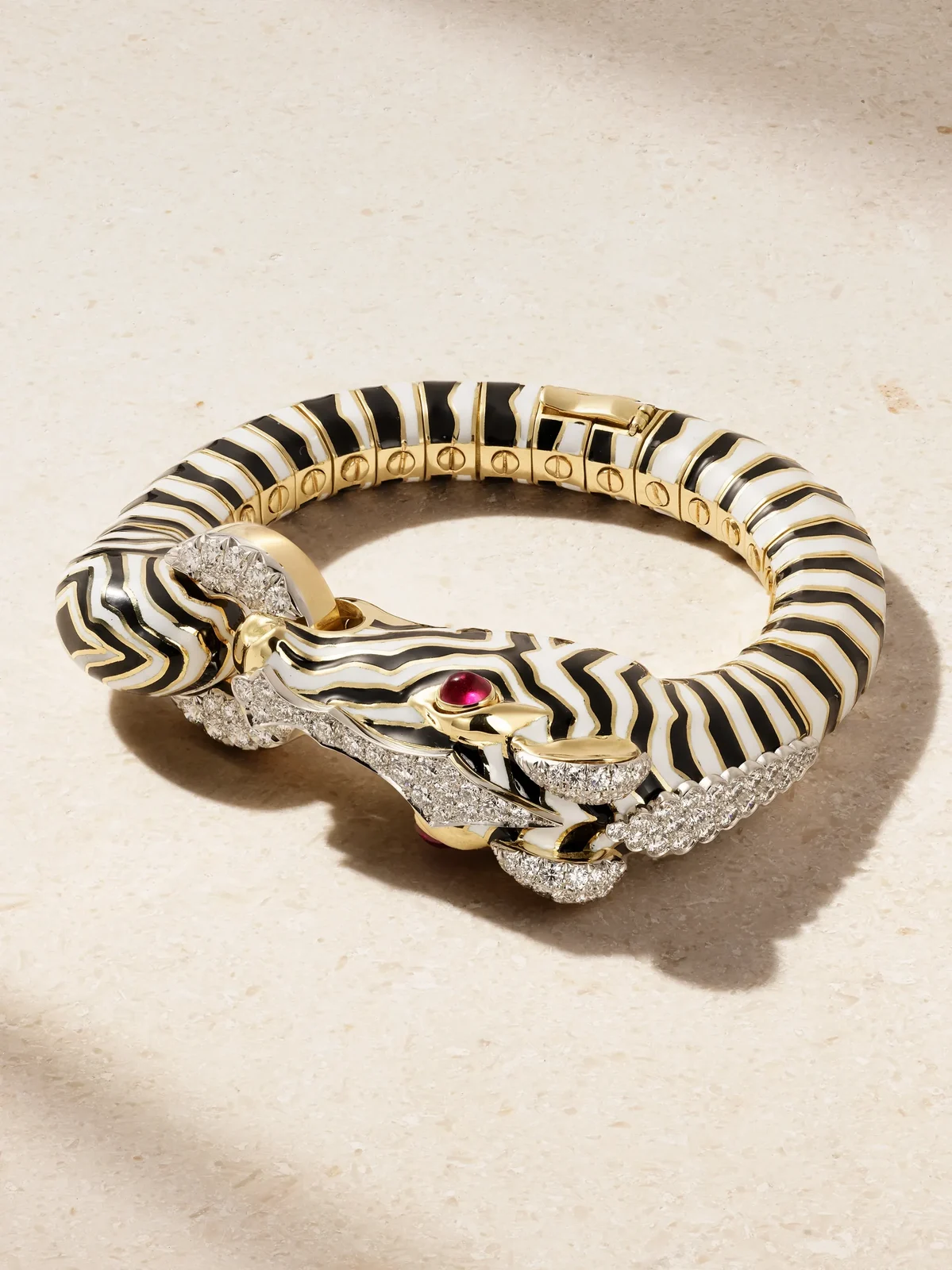 DAVID WEBB Zebra 18-karat Gold, Platinum, Diamond, Ruby And Enamel Bracelet - Multi