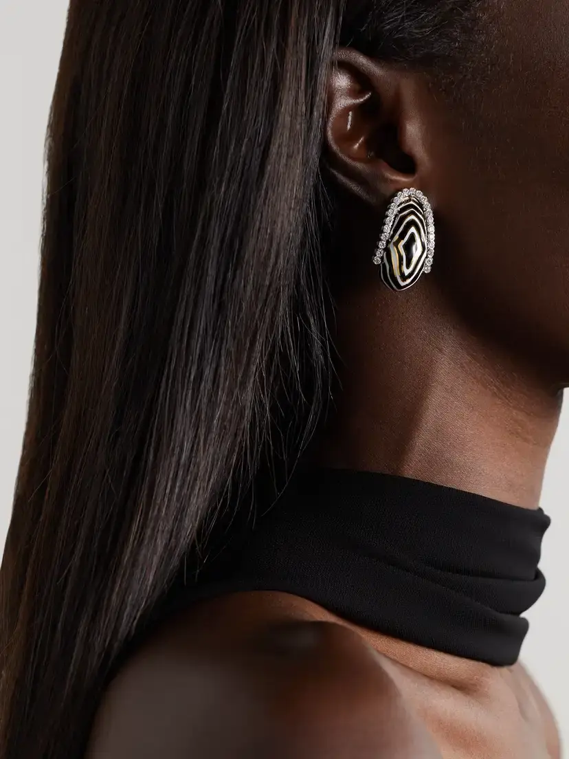 DAVID WEBB Vreeland Zebra 18-karat Gold, Platinum, Diamond And Enamel Clip Earrings | Thumbnail 2 DAVID WEBB Vreeland Zebra 18-karat Gold, Platinum, Diamond And Enamel Clip Earrings | Thumbnail 2