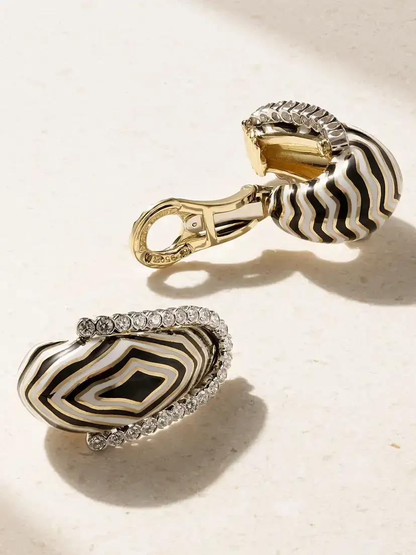 DAVID WEBB Vreeland Zebra 18-karat Gold, Platinum, Diamond And Enamel Clip Earrings | Thumbnail 3 DAVID WEBB Vreeland Zebra 18-karat Gold, Platinum, Diamond And Enamel Clip Earrings | Thumbnail 3