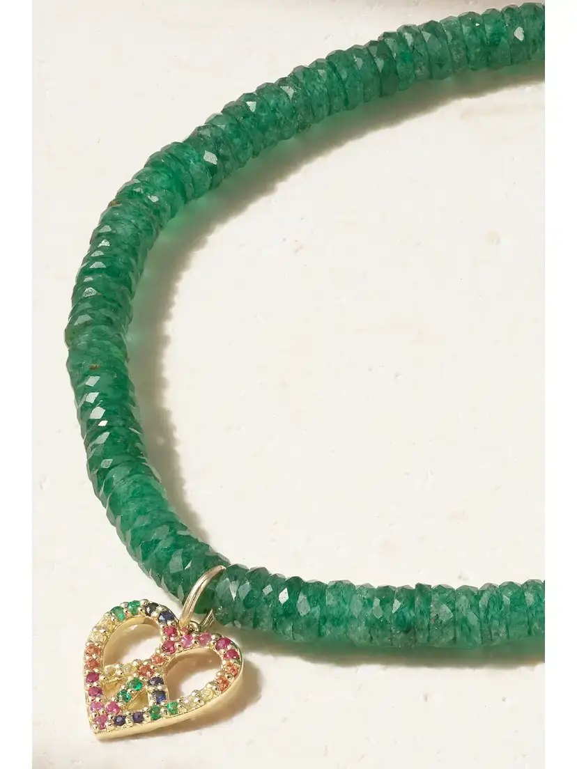 Sydney Evan Small Peace Heart 14-karat Gold Multi-stone Bracelet | Thumbnail 4