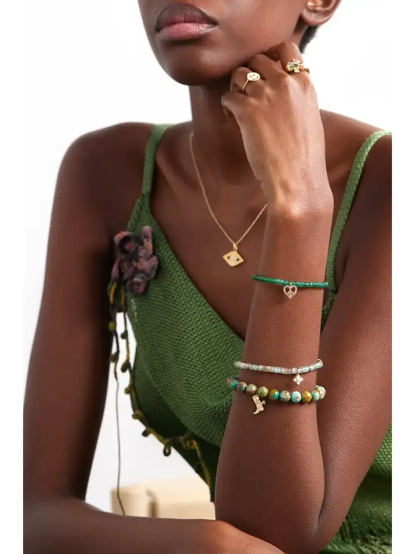 Sydney Evan Small Peace Heart 14-karat Gold Multi-stone Bracelet | Thumbnail 5