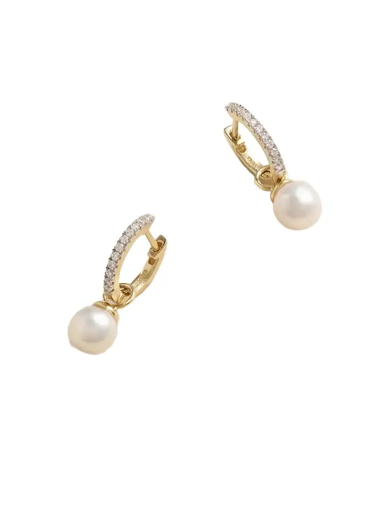 Mateo 14-karat Gold, Diamond And Pearl Hoop Earrings | Image 1 Mateo 14-karat Gold, Diamond And Pearl Hoop Earrings | Image 1