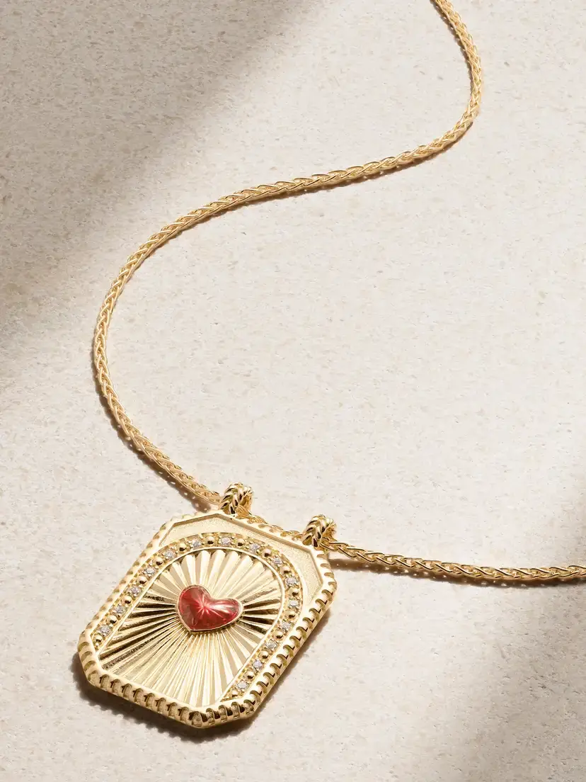 Heart Scapular 18-karat Gold, Enamel And Diamond Necklace