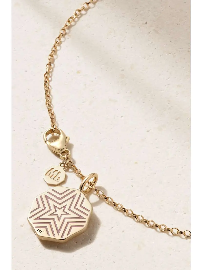 Marlo Laz Mini Porte Bonheur Coin 14-karat Gold, Enamel And Sapphire Necklace | Thumbnail 3 Marlo Laz Mini Porte Bonheur Coin 14-karat Gold, Enamel And Sapphire Necklace | Thumbnail 3