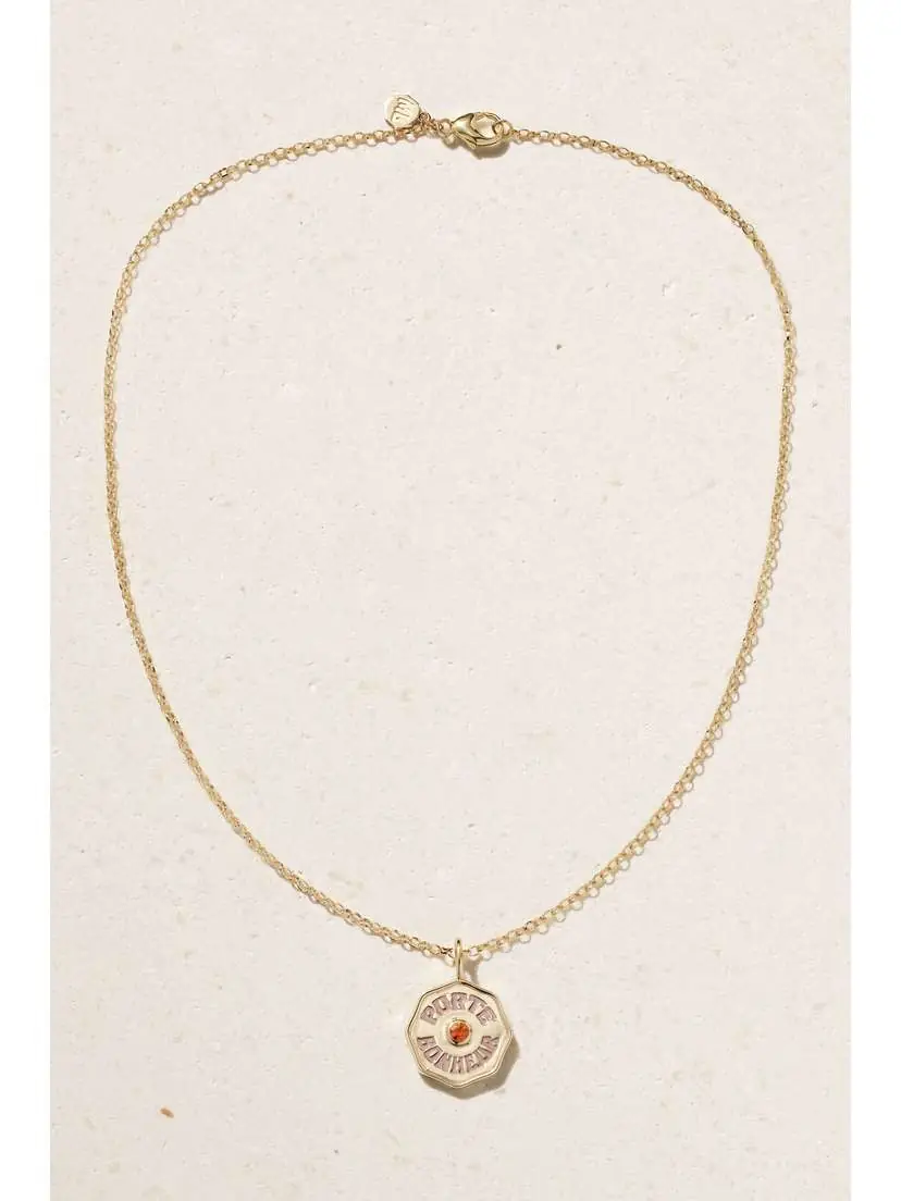Marlo Laz Mini Porte Bonheur Coin 14-karat Gold, Enamel And Sapphire Necklace | Thumbnail 4 Marlo Laz Mini Porte Bonheur Coin 14-karat Gold, Enamel And Sapphire Necklace | Thumbnail 4
