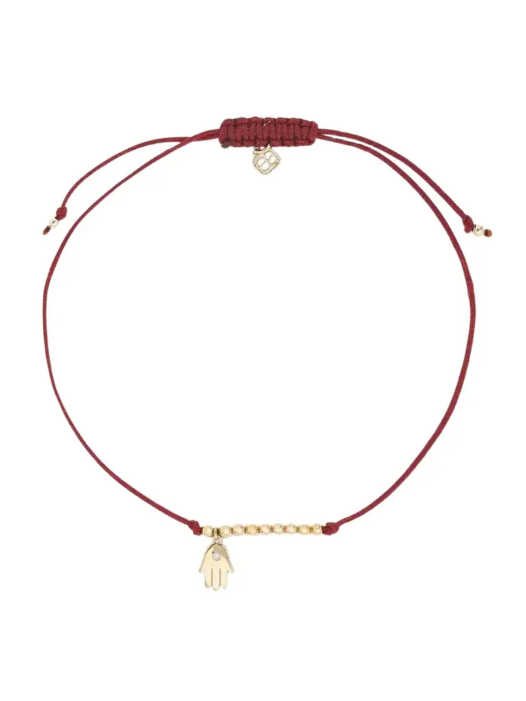 Sydney Evan Hamsa 14-karat Gold, Cord And Diamond Bracelet | Image 1 Sydney Evan Hamsa 14-karat Gold, Cord And Diamond Bracelet | Image 1