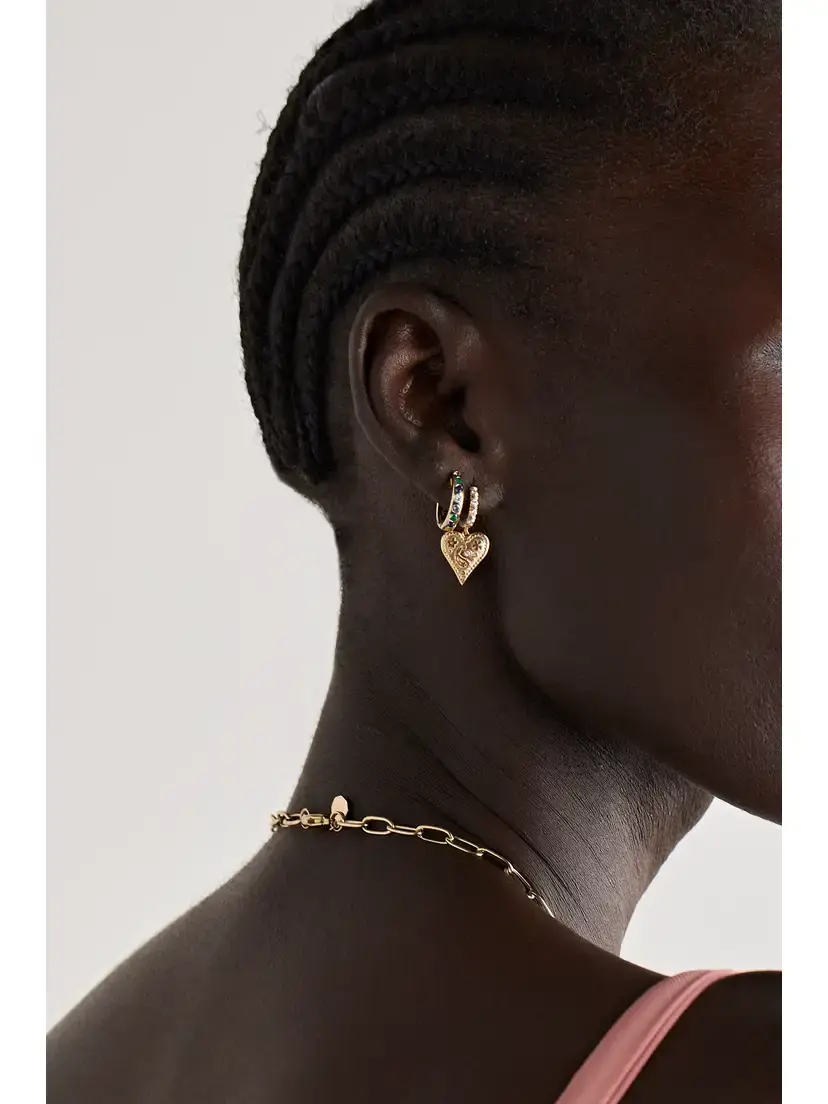 Marlo Laz Small Southwestern Heart 14-karat Gold Diamond Earrings | Thumbnail 2