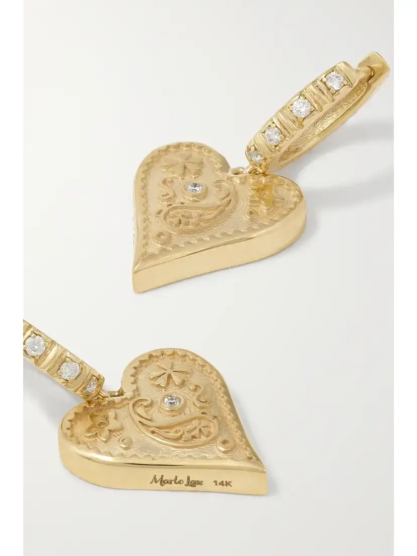 Marlo Laz Small Southwestern Heart 14-karat Gold Diamond Earrings | Thumbnail 4