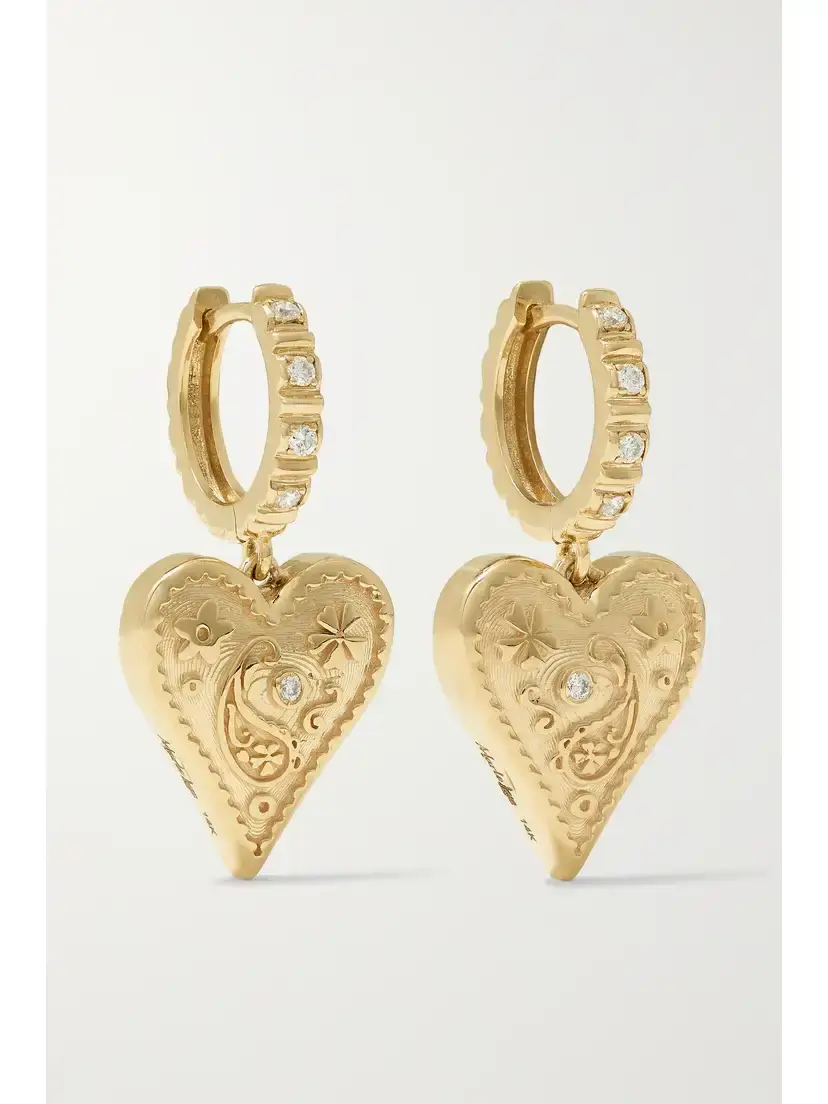 Marlo Laz Small Southwestern Heart 14-karat Gold Diamond Earrings | Image 1 Marlo Laz Small Southwestern Heart 14-karat Gold Diamond Earrings | Image 1