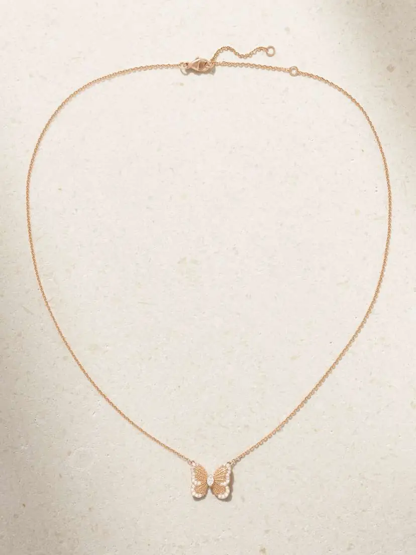 De Beers Portraits Of Nature Butterfly 18-karat Rose Gold Diamond Necklace | Thumbnail 4